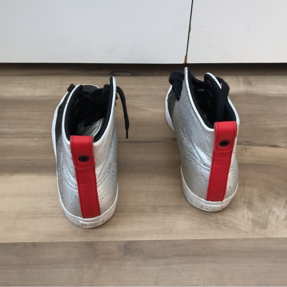 Black And Grey Adidas High Top With Hint Of Red - image 3